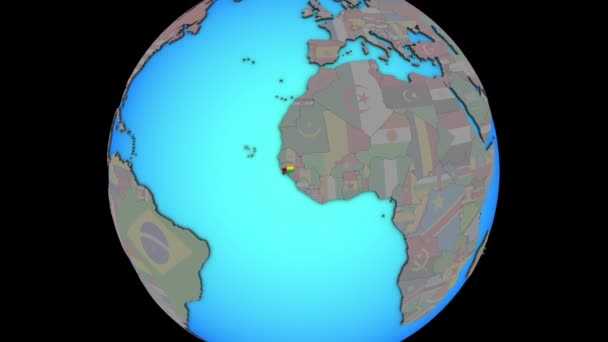 Guinea-Bissau s vlajkou na 3D mapě — Stock video
