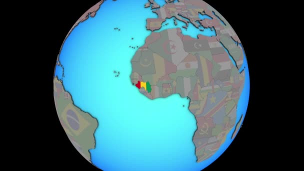 Guinea with flag on 3D map — Stock Video