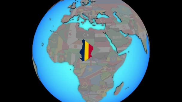 Chade com bandeira no mapa 3D — Vídeo de Stock
