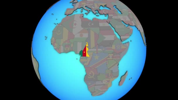 3D 지도에 깃발이 있는 카메룬 — 비디오