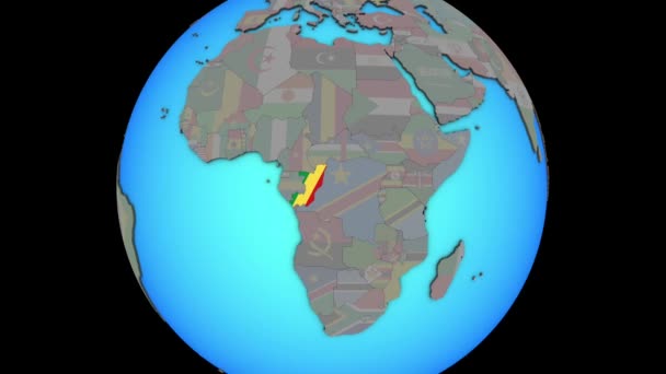 Congo con bandera en el mapa 3D — Vídeos de Stock