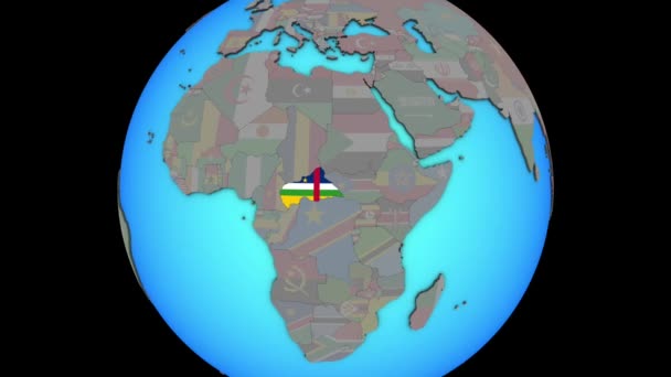 Central Africa with flag on 3D map — Stock Video