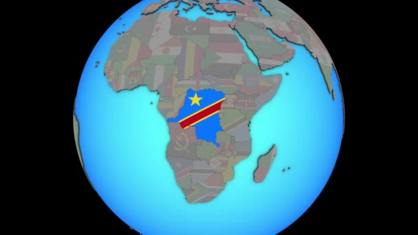 Демреп Конго с флагом на 3D карте — стоковое видео