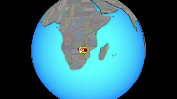 Zimbabwe med flagga på 3D-karta — Stockvideo