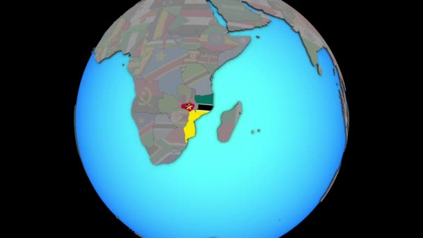 Mozambic cu steag pe harta 3D — Videoclip de stoc