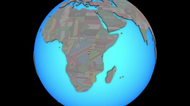 Burundi con bandera en el mapa 3D — Vídeos de Stock