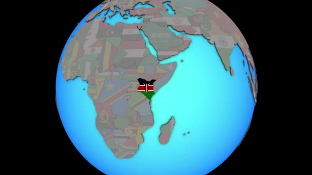 Kenya zászlóval a 3D térképen — Stock videók