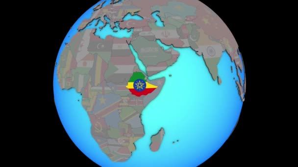 Etiopia con bandiera sulla mappa 3D — Video Stock