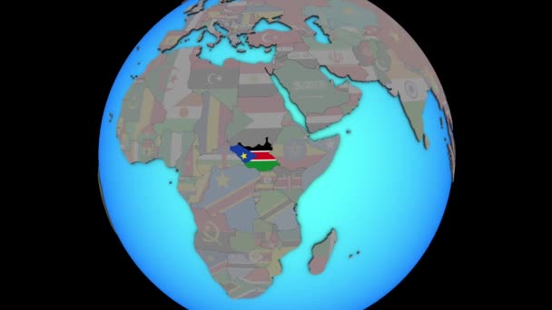 3d haritaüzerinde bayrak ile Güney Sudan — Stok video