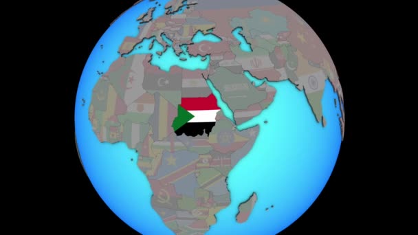 Sudan mit Fahne auf 3D-Karte — Stockvideo