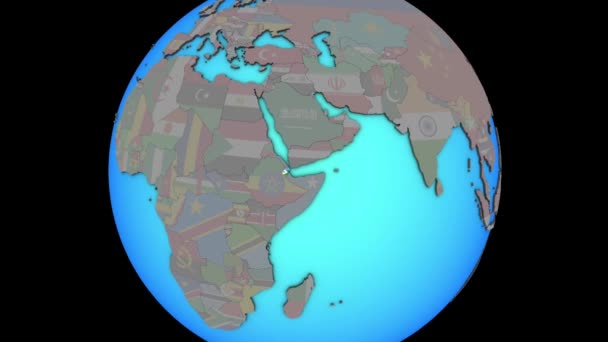 Dschibuti mit Fahne auf 3D-Karte — Stockvideo
