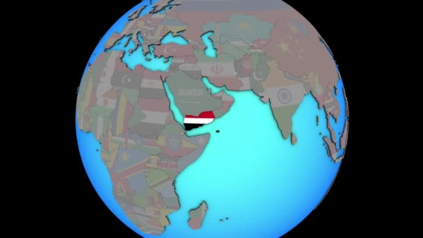 Yemen con bandera en el mapa 3D — Vídeos de Stock