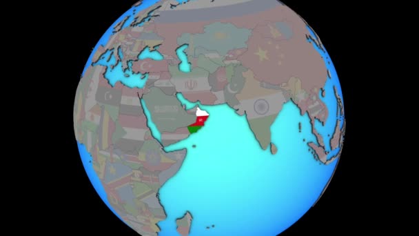 Оман с флагом на 3D карте — стоковое видео