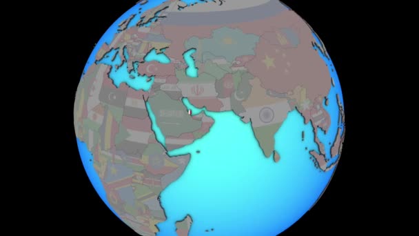 Qatar mit Fahne auf 3D-Karte — Stockvideo