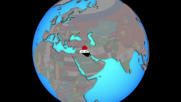 Iraq con bandera en el mapa 3D — Vídeo de stock