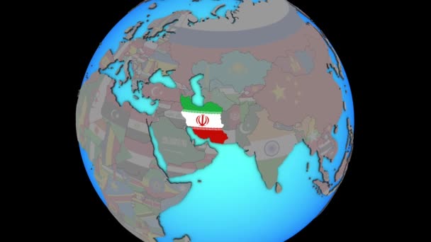 Iran z flagą na mapie 3D — Wideo stockowe