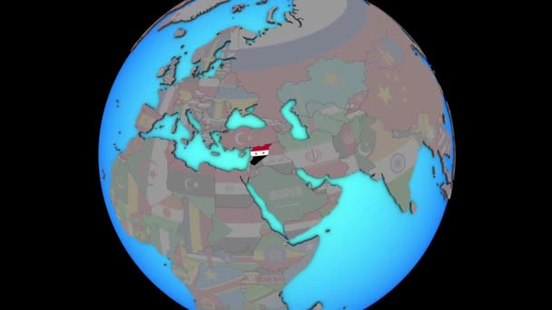 Сирия с флагом на 3D карте — стоковое видео