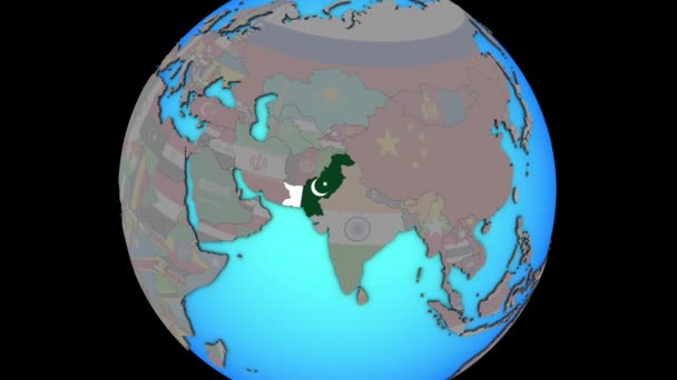 Pakistan med flagga på 3D-karta — Stockvideo