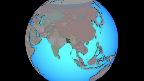 Bangladesh con bandera en el mapa 3D — Vídeo de stock