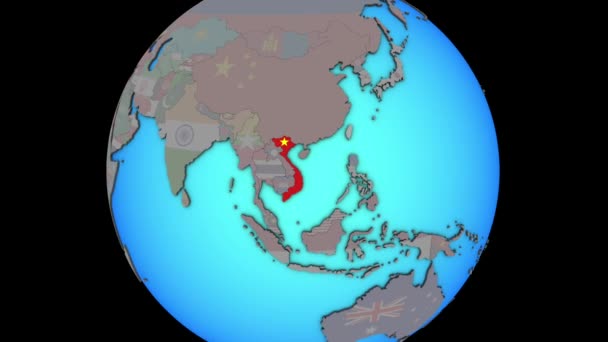 Vietnam avec drapeau sur la carte 3D — Video