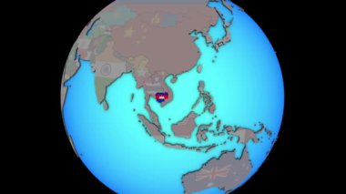 3d haritaüzerinde bayrak ile Kamboçya