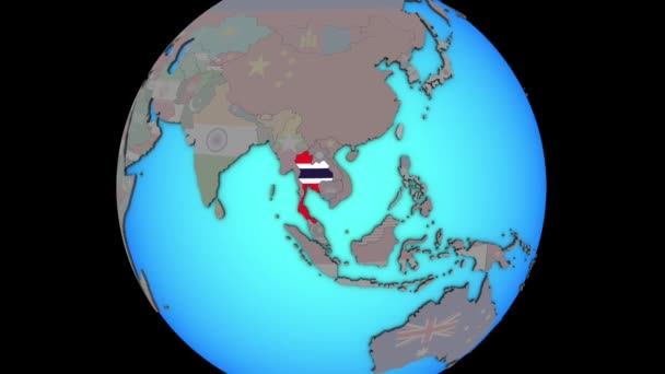 Таиланд с флагом на 3D карте — стоковое видео