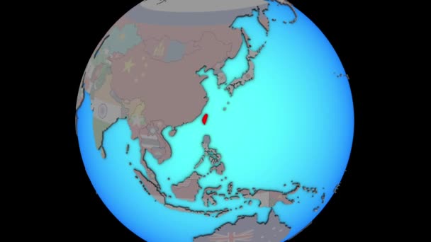 Тайвань с флагом на 3D карте — стоковое видео