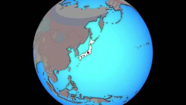 Japan with flag on 3D map — Stock Video