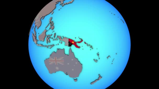 Papua Nuova Guinea con bandiera sulla mappa 3D — Video Stock