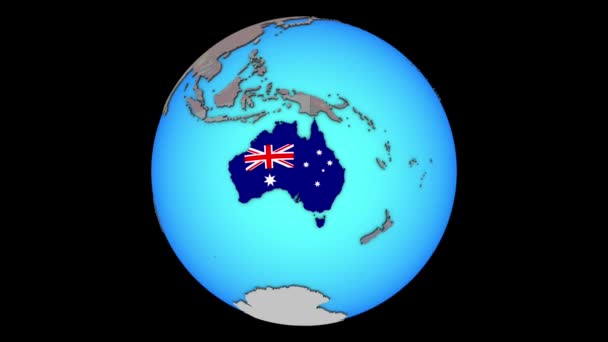 Australien mit Fahne auf 3D-Karte — Stockvideo