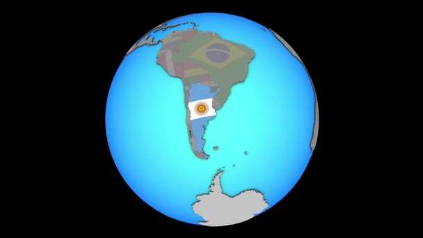 Argentinien mit Fahne auf 3D-Karte — Stockvideo