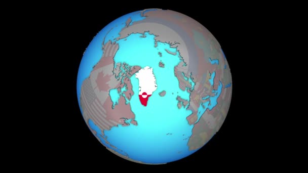 Greenland with flag on 3D map — Stock Video