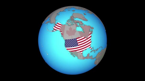 США с флагом на 3D карте — стоковое видео