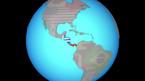 Центральная Америка с флагами на 3D карте — стоковое видео