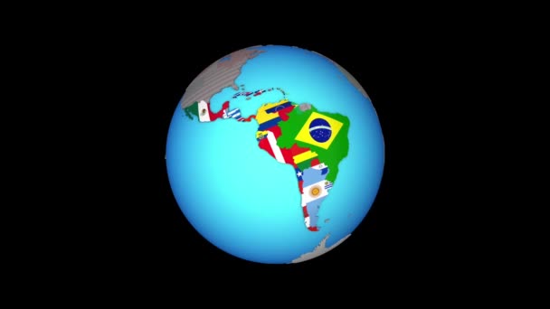 América Latina con banderas en el mapa 3D — Vídeos de Stock