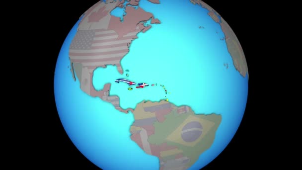 3d harita üzerinde bayraklar ile Karayipler — Stok video