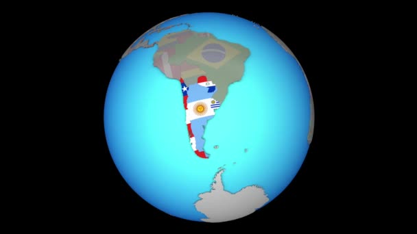 3d harita üzerinde bayraklar ile Güney Koni — Stok video