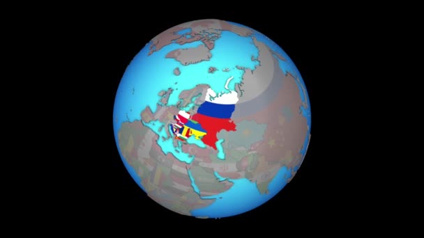 Východní Evropa s vlajkami na 3D mapě — Stock video