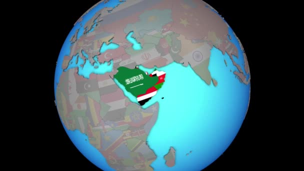 Arabia z flagami na mapie 3D — Wideo stockowe