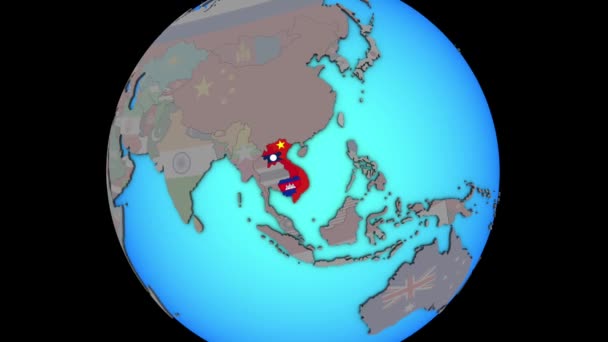 Indochina com bandeiras no mapa 3D — Vídeo de Stock