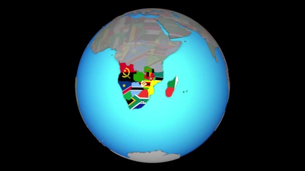 África Austral com bandeiras no mapa 3D — Vídeo de Stock