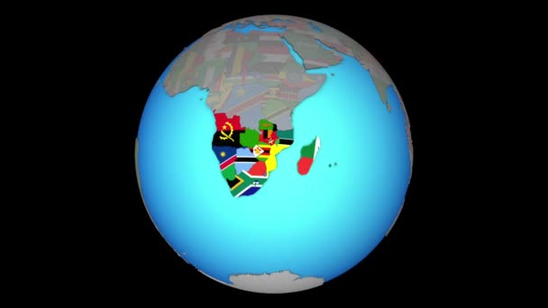 Dél-Afrika zászlókkal a 3D térképen — Stock videók