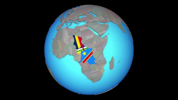 África Central com bandeiras no mapa 3D — Vídeo de Stock