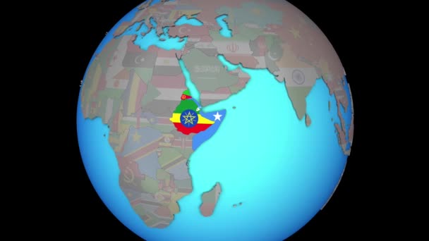 Horn von Afrika mit Flaggen auf 3D-Karte — Stockvideo