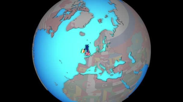 British Isles with flags on 3D map — Stock Video