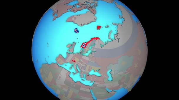 Países da EFTA com bandeiras no mapa 3D — Vídeo de Stock