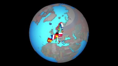 3d harita üzerinde bayraklar ile Schengen Bölgesi üyeleri