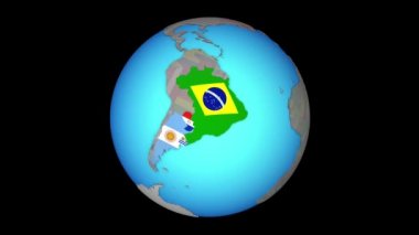 3d harita üzerinde bayraklar ile Mercosur memebers