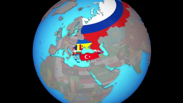 Țările BSEC cu steaguri pe harta 3D — Videoclip de stoc