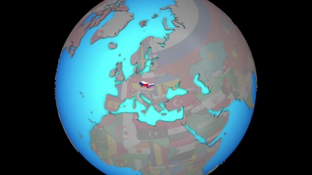 Tidigare Tjeckoslovakien med flaggor på 3D-karta — Stockvideo